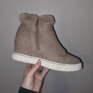 Women's Tan Suede Wedge Sneakers
